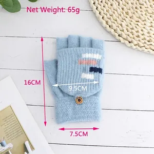 Men's light blue knitted convertible fingerless gloves with a warm flip top design