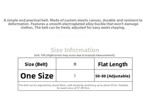 Size information chart for adjustable elastic waist belt showing length and width details