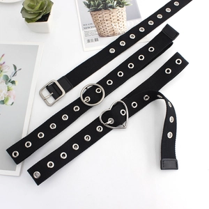 Ceinture en Toile Mode Unisexe Avec Oeillets Métalliques Noir Style Punk Ceinture pour Hommes Femmes Jeans Décontractés