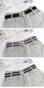 Adjustable elastic waist belts for jeans with stylish round and flower metal buckles