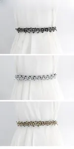 Detailed comparison of thin elastic belts with rhinestone heart crystals in three colors