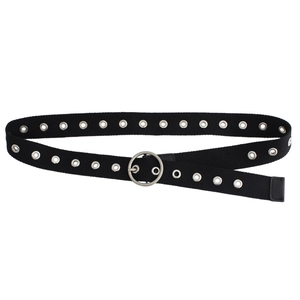 Ceinture en toile noire avec œillets argentés doubles et boucle ronde style punk