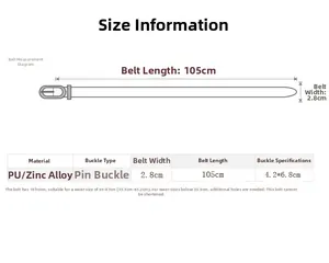 Guía de tallas de cinturón con hebilla ovalada, largo 105 cm y ancho 2,8 cm
