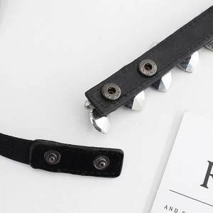 Elastic black waist belt for women with sparkling crystal rhinestones and punk snap button