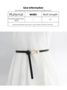 Tableau des tailles pour ceinture fine en cuir PU pour femme avec boucle dorée ronde