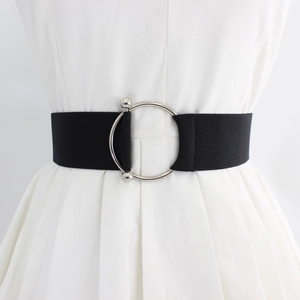 Elastic waist belt with metal round buckle for women's dress in minimalist ins style