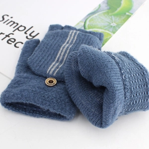 Men's winter striped convertible flip top knitted gloves with warm thick fleece lining