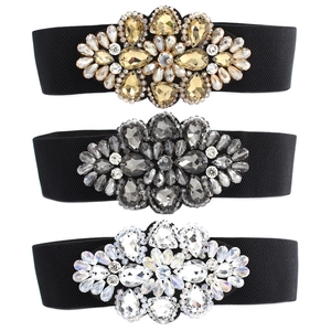 Cintura Corsetto Elastica da Donna Elegante Fascia in Vita con Fiori di Strass di Cristallo Cinture Elasticizzate in Similpelle Larghe per Accessori per Cappotti di Vestiti