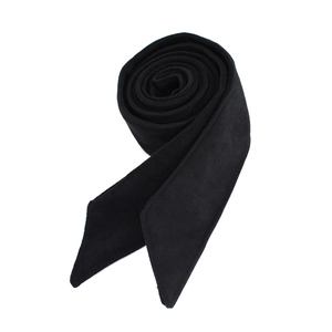 Elegant black wool fabric belt with round buckle and pointed ends for winter coats