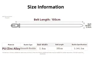 Size guide for women's oval buckle belt with length and width measurement details