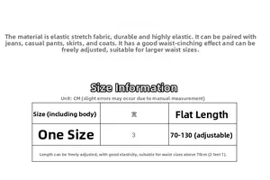 Size guide for stretch waist belt with 3cm width and adjustable length of 70 to 130cm