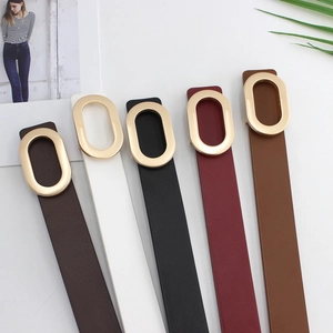 Women's Minimalist PU Leather Belt With Oval Smooth Alloy Buckle Fashion Wide Waistband For Jeans Cargo Pants Accessory