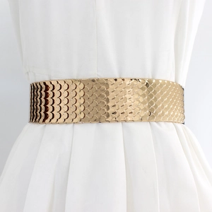 Damen Mode Elastischer Metall Korsettgürtel Fischschuppen Muster Stretch Breiter Taillengürtel Für Kleider Gold Silber
