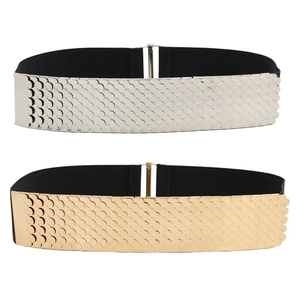 Schicke Damen Stretch-Gürtel mit goldener und silberner Fischschuppen-Metallschnalle