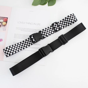 Ceinture en Toile Réglable pour Femmes Mode Décontractée Motif Damier Boucle en Plastique Non Métallique pour Robes