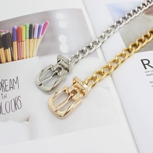 Hollow metal chain belts in gold and silver colors with adjustable pin buckles for women