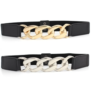 Cintura Corsetto Elastica da Donna Con Grande Decorazione a Catena in Metallo Cintura Elasticizzata Retro per Abiti Cappotti Completi Nero