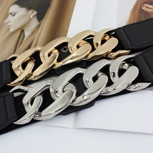 Cintura elastica da donna con fibbie a catena in metallo color oro e argento