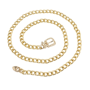 Chic hollow out gold metal chain belt with pin buckle closure for dresses and suits