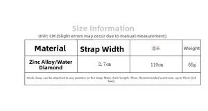 Size chart for adjustable bow knot waist chain with length 110cm and width 2.7cm