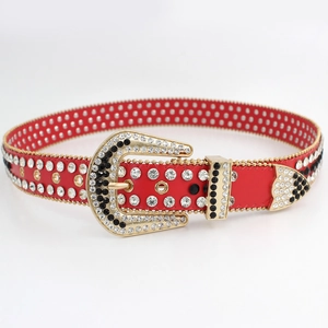 Ceinture femme rouge avec strass et boucle dorée de luxe de style western