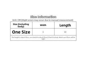 Size chart for women elastic belt showing width 3cm and length 63cm up to 85cm