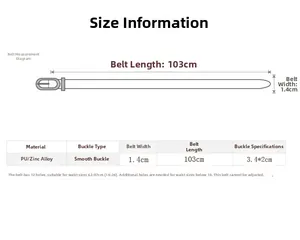 Detailed size guide for 1.4cm wide PU leather belt with 103cm length and size chart