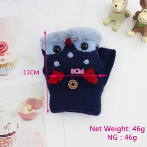 Navy blue kids flip-top mittens with owl design for ages 3-6 years and warm fleece lining