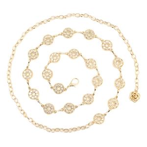 Ceinture Chaîne en Métal Élégante pour Femmes Chaîne de Taille en Or avec Strass et Pendentif Rose pour Décoration Robes Chandails