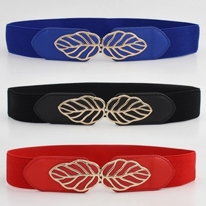 Ceinture Élastique de Mode pour Femmes Boucle en Feuille d'Or Ceinture Corset Extensible pour Robe Pull Minceur