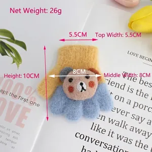 Toddler winter knit gloves with cute bear design and yellow-blue color block pattern