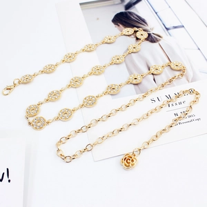 Chaîne de taille dorée ajustable avec strass étincelants et pendentif rose ajouré