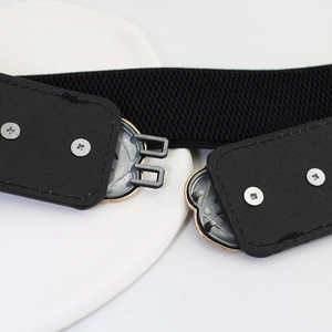 Ceinture noire élastique pour femme avec boucle feuille élégante pour robes et pulls