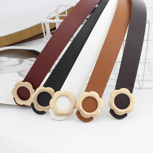 Ceinture Femme en Cuir PU avec Boucle Lisse en Alliage Fleur Dorée Accessoires Décoratifs pour Jeans et Étudiants