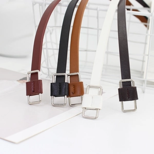 Women Minimalist Skinny PU Leather Belt Solid Color Thin Waist Belt With Alloy Silver Buckle For Dresses Jeans Adjustable Knotted Fashion Accessory