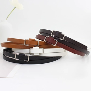 Minimalist slim leather belts for women in five colors with classic silver metal buckles