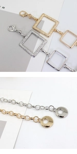 Detail of square gold and silver metal chain belts with lobster clasp and embossed links