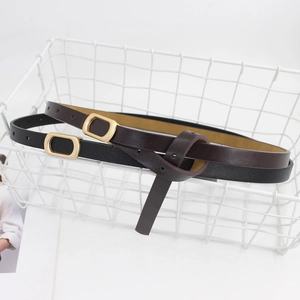 Minimalist slim gold buckle belt set in black and brown faux leather for women