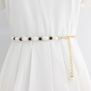 Damen Eleganz Acrylperlen Taillenkette Gold Legierung Strass Eingelegt Gürtel Für Kleid Anzug Einfache Mode Körperschmuck