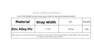 Detailed size guide table for women's PU leather and metal chain waist belt accessory