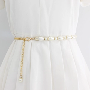 Eleganter Damen-Perlen-Hüftgürtel mit goldenen Strass-Akzenten für Sommerkleider