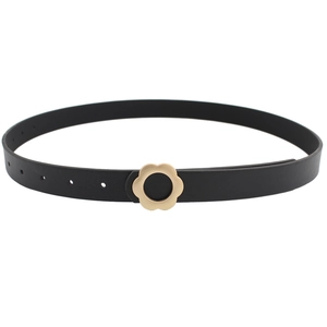 Ceinture pour femme en similicuir noir avec une boucle fleurie dorée minimaliste