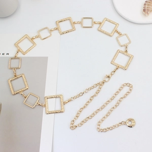 Elegant gold square link metal chain belt for dresses with adjustable lobster clasp