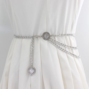 Retro Women Adjustable Multilayer Metal Chain Waist Belt With Round Relief Coin Pendant For Dress Fashion Body Jewelry