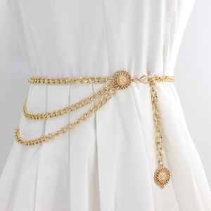 Elegant gold multi-layer metal waist chain for dresses with adjustable lobster clasp