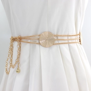 Women Gold Chain Belt With Round Metal Discs Multi-Layer Decorative Waist Chain For Dresses Adjustable Hook Closure Jewelry