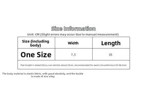 Size chart for women stretch belt with 7.5cm width and 65cm length details