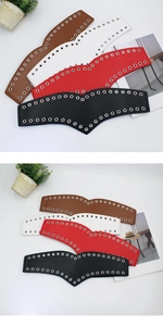 Détail de ceintures corsets larges élastiques avec vagues en V et œillets métalliques