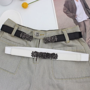 Elastic rose buckle belt set in black and white colors for vintage dresses and sweaters