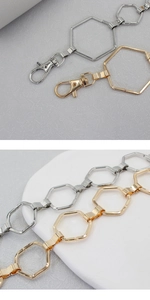 Detail of adjustable hexagon link metal waist chain with lobster clasp for women